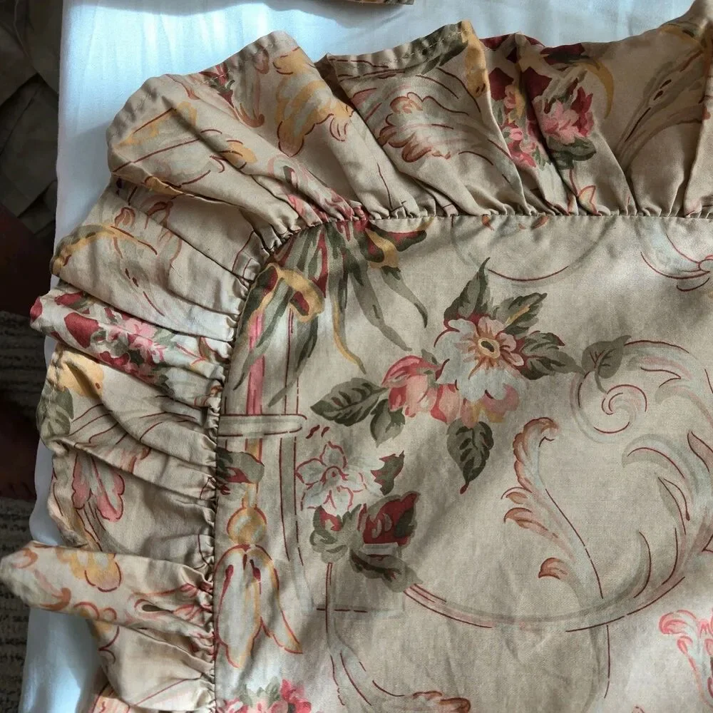 Pair (2) Vintage Ralph Lauren Guinevere Aragon Ruffled Euro Shams Cotton 25